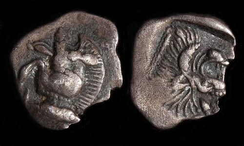 古代ギリシャ ミシア・キュジコス 紀元前 5 世紀 AR ヘミオボル。 S-3850を参照。