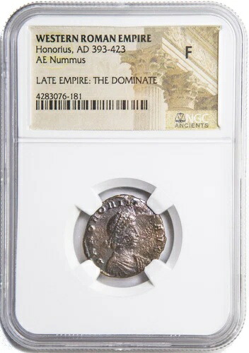 NGC ( F ) FINE ローマ時代のホノリウス帝の AE2 ( AD393- 423 ) NGC 古代美術認定 FINE