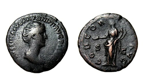 Ae As. ファウスティナ・シニア、アントニヌス・ピウス帝の妻、138-161年。コンコルディア裏面。希少