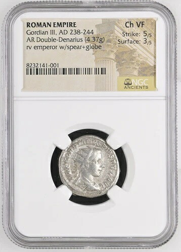 西暦238-244年 ローマ帝国 西暦238-244年 AR ダブルデナリウス ゴルディアヌス3世 NGC 古代 C