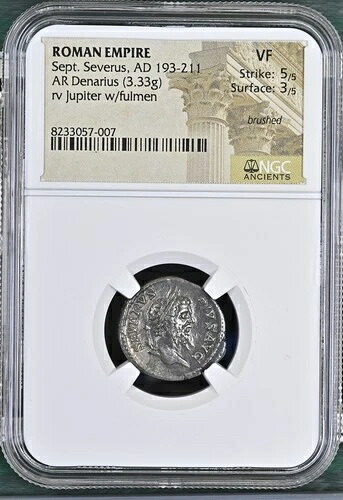 ローマ帝国 AD 193-211 AR デナリウス 9 月 セブルス NGC VF-