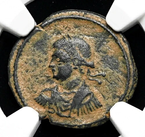 ローマ帝国。コンスタンティウス２世。西暦 337 ～ 361 年。 ? Follis、アネピグラフィック、レア NGC Ch VF
