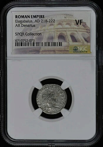 エラガバルス、AD 218-222 ローマ帝国 AR デナリウス NGC VF20