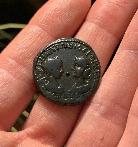 ゴルディアン三世 & トラクイリナ 古代ローマコイン AE モエシア 238-44AD TYCHE 13.7g-