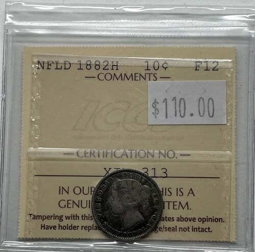 1882年ニューファンドランド銀貨10セント。ICCS認定F-12。M-581