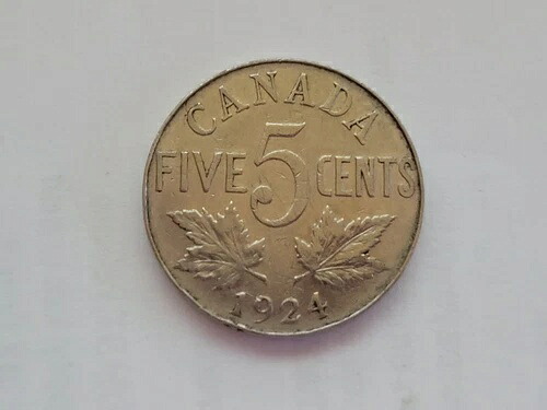 1924年カナダ5セント国王ジョージ5世記念硬貨