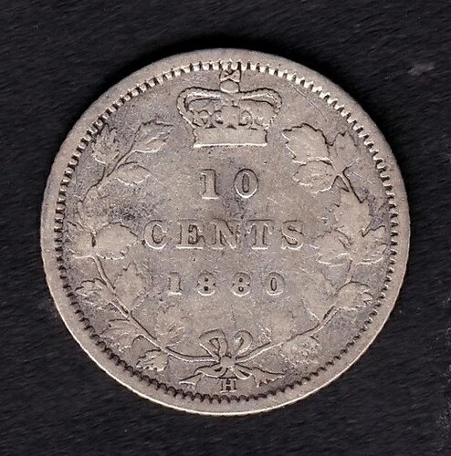 カナダ 1880H 10セント 10セント シルバー ダイム クイーン ビクトリア 表面 #2 F ファイン .925 シルバー