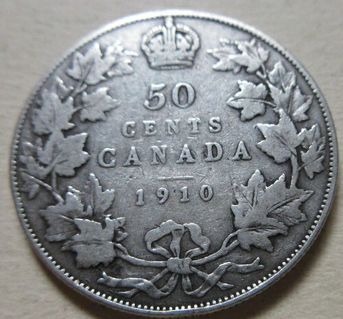 1910年カナダ銀貨ハーフドル硬貨。良質エドワード50セント（RJ739） 43,615円