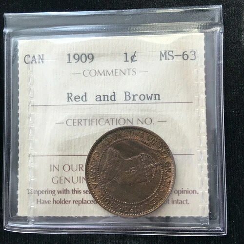1909年 ICCS グレードカナダ、大型1セント、**MS-63** # IJ 190