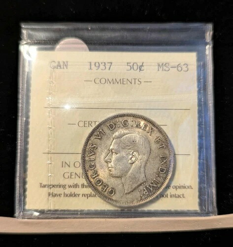 1937年 ICCS グレード カナダ銀貨 50セント、**MS-63** # XCT 649
