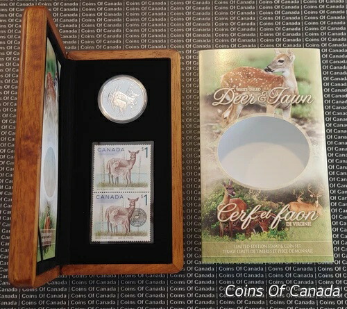 2005年カナダ 5ドル銀貨 白鹿＋子鹿＋切手野生動物セット #coinsofcanada