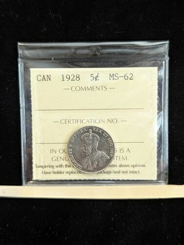 1928 ICCS グレードカナダ 5 セント、**MS-62** #XOQ 604