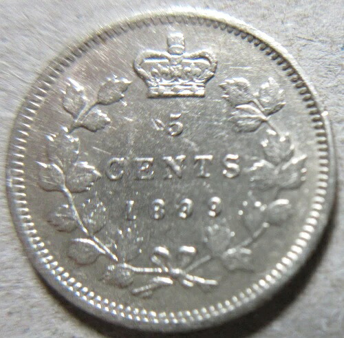 1899年カナダ銀貨5セント。良質ニッケル（RJ200）