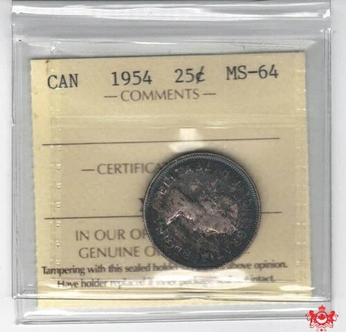 1954年カナダ25セント - ICCS MS64 - XOD 012
