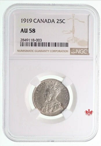 1919年カナダ25セント - NGC AU58 - 2849118-003-
