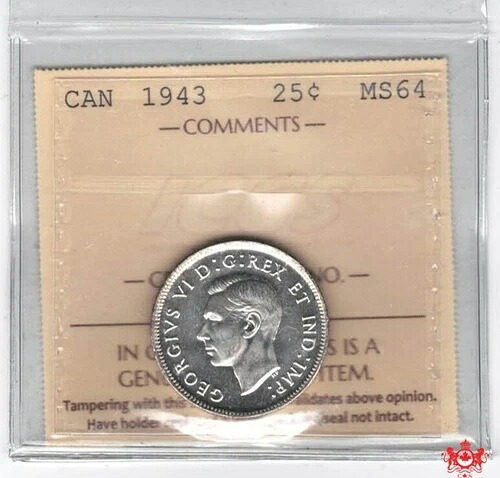 1943年カナダ25セント - ICCS MS64 - XGY 150-