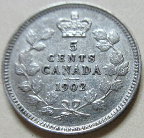 1902年カナダ銀貨5セント硬貨 ナイスグレード シルバーニッケル 5セント RJ661, 124-5