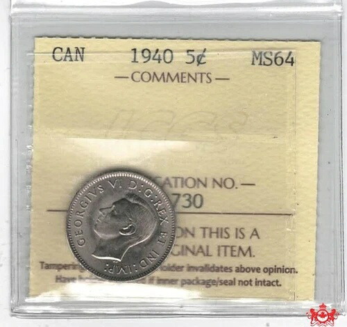1940年カナダ5セント - ICCS MS64 - XQX 730-