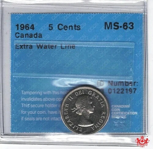 1964年カナダ5セントエクストラウォーターライン - CCCS MS63 - 0122197-