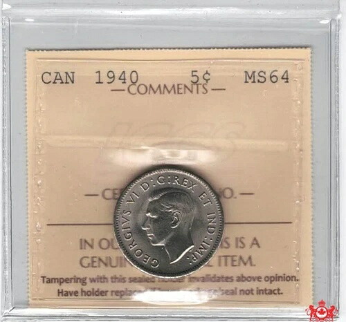 1940年カナダ5セント - ICCS MS64 - XBQ 618