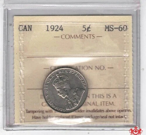 1924年カナダ5セント - ICCS MS60 - GH 705-