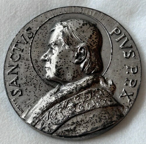 ヴィンテージ サントヴス ピヴス PPX、教皇聖ピウス10世/私は無原罪懐胎のメダイ画像