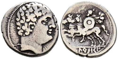 ICALCUSCEN (イニエスタ、ベイスン)。デナリウス。 (Ar.3.88g/19mm)。紀元前 120 ～ 20 年 (FAB-1396)。