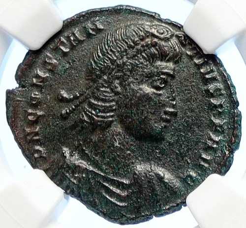 コンスタンティウス2世 紀元後351年 ヘラクレア 古代ローマコイン 槍を持った騎手 NGC i106548