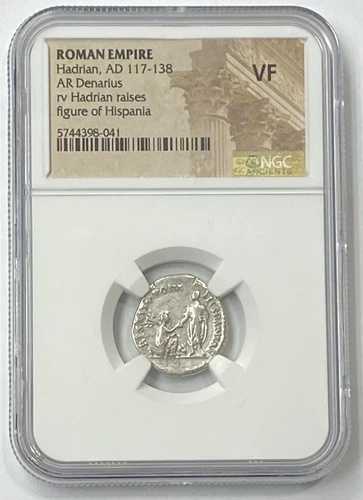 ローマ帝国 ハドリアヌス 紀元117-138年 銀製デナリウス NGC VF 旅行シリーズ ヒスパニア