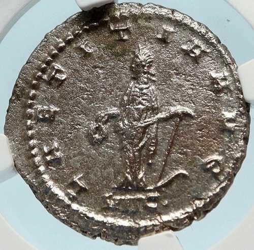 ガリエヌス 本物の古代西暦 266 年のアンティオキア?ローマンコイン w LAETITIA NGC i83589