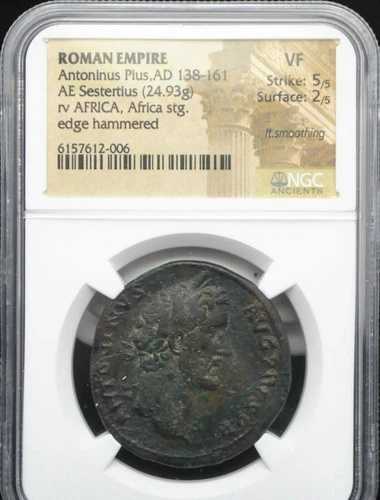 ローマ帝国アントニヌス プラス、AD 138-161 AE セステルティウス rv アフリカ、NGC VF #H733