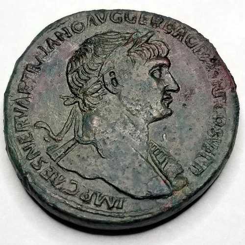 98-117AD 古代ローマ帝国 トラヤヌス AE セステルティウス コイン - RIC-624 - 34mm