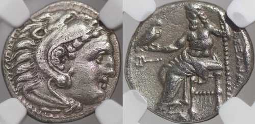 マケドニア アレクサンダー3世 AR 古代ドラクマ、バビロン、錨発行、NGC Ch VF. A1031