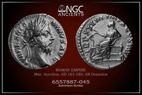 マルクス・アウレリウス 古代貨幣 NGC Ch VF. AR デナリウス 西暦161-180年。A1237