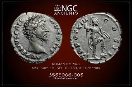 マルクス・アウレリウス NGC VF ローマコイン、西暦 161 ～ 180 年。 AR デナリウス。 A973