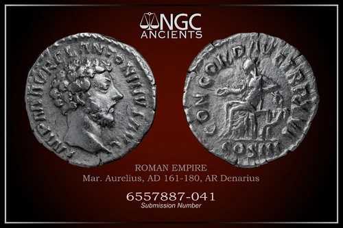 マルクス アウレリウス 古代コイン NGC Ch VF。 AR デナリウス AD 161 ～ 180。 A1233