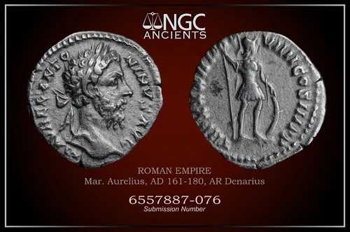 マルクス アウレリウス 古代コイン NGC VF。 AR デナリウス AD 161 ～ 180。 A1269