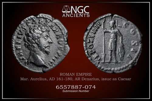 マルクス アウレリウス シーザー 古代コイン NGC VF。 AR デナリウス AD 161 ～ 180。 A1267