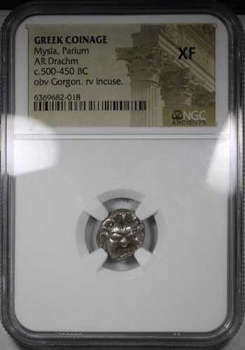 ギリシャ貨幣 ミシア パリウム AR ドラクマ 紀元前 500 ～ 450 年頃 Obv Gorgon Rv Incuse NGC XF