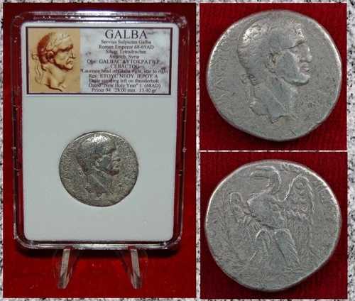 古代ローマ帝国のガルバ・イーグル硬貨、アンティオキア造幣局、西暦68年、銀タトラドラクマ|WORLD RESOURCE【QUEEN店】