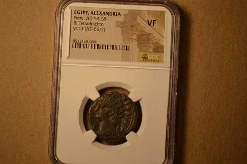 エジプト。アレクサンドリア。ネロ（西暦54-68年）。ビ・テトラドラム。第13年（西暦67/8年）NGC VF