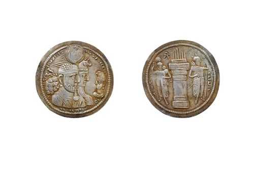 ササン朝ヴァルフラン2世と王妃、王子 ARドラクマ 3.97グラム 27 mm