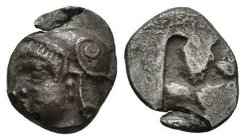 エンポリトン。オボロ。サン・マルティ・デ・エンピュリアス（ヘローナ）。 450-400 BC A/ヘッド付き c-