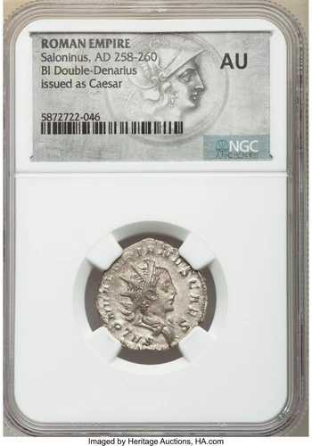 カエサルとしてのサロニヌス（西暦 258 ～ 260 年）。 BI アントニニアヌス (21mm、7h)。 NGCオーストラリア。レア。