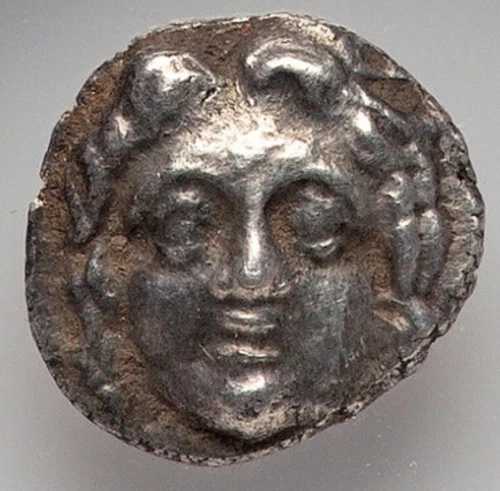 NGC Ch XF ピシディア・セルゲ 紀元前4世紀 古代ギリシャ ゴルゴニオン・オボル銀貨