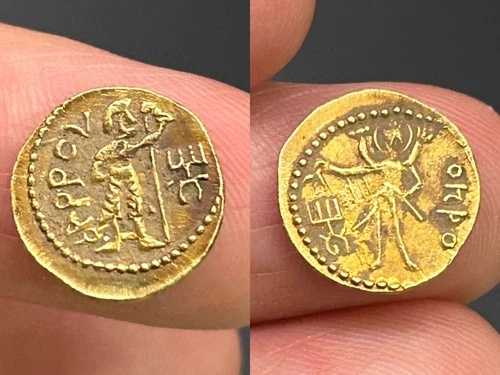 (1.0g)本物のクシャーナ帝国カニシカ（紀元127年頃-270年頃）18金ゴールドコイン 希少#P32