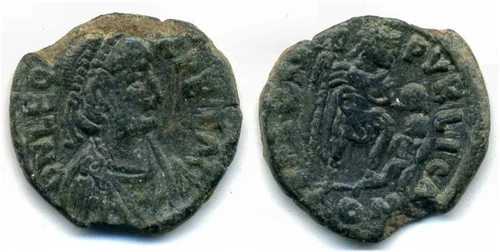 非常に珍しいレオ1世のAE2（紀元457-474年）SALVS RPVRLICA付き、ケルソン造幣局、ローマ帝国（