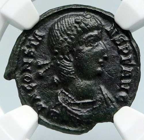 コンスタンス 本物 古代 VICTORY 古代キリスト教 CHI-RHO ローマコイン NGC i89491