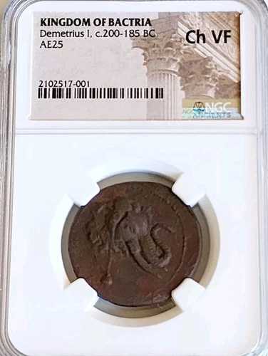 バクトリア王国 デメトリオス1世 AE25 象 NGC チョイス VF 古代コイン 200-185