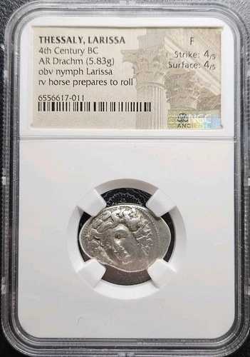 テッサリア。ラリサ。紀元前4世紀。ARドラクマ 5.83グラム NGC F 銀ドラクマ 119,900円
